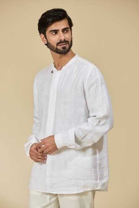 Ewoke White Hemp Closed Neck Shirt at Aza Fashions Ewoke_White Hemp Closed Neck Shirt _at_Aza_Fashions