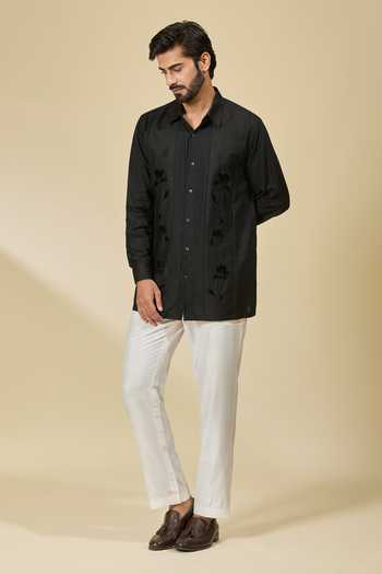 Buy_Ewoke_Black Tencel Embroidery Floral Shirt _Online_at_Aza_Fashions