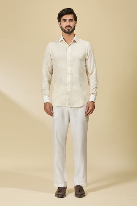 Shop_Ewoke_Off White Tencel Checkered Shirt _Online_at_Aza_Fashions