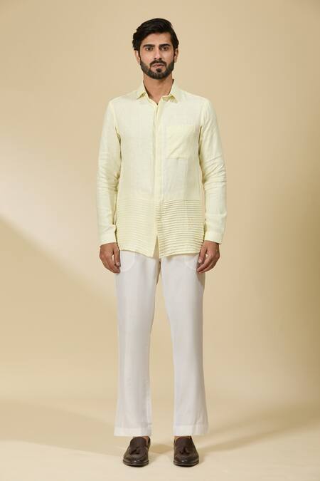 Buy_Ewoke_Off White Hemp Pintucked Shirt _Online_at_Aza_Fashions