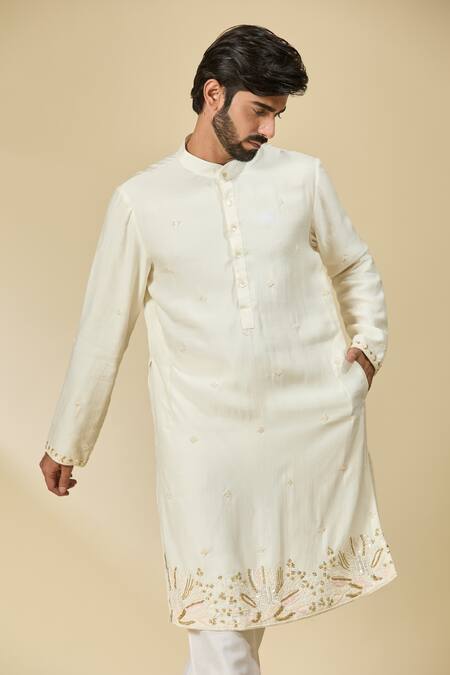 Ewoke_White Tencel Sequins, Embroidery Thread And Kurta _Online_at_Aza_Fashions