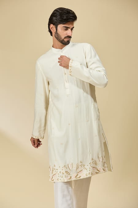 Buy_Ewoke_White Tencel Sequins, Embroidery Thread And Kurta _Online_at_Aza_Fashions