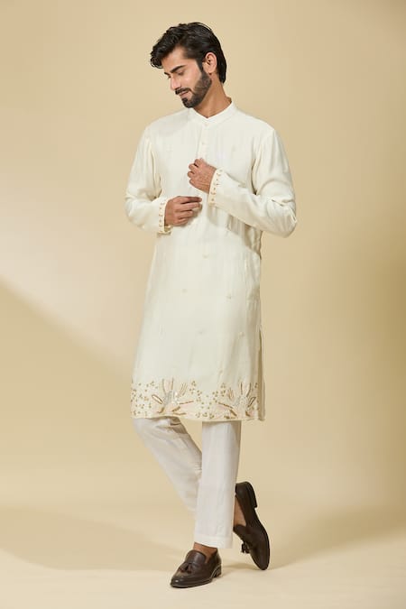 Shop_Ewoke_White Tencel Sequins, Embroidery Thread And Kurta _Online_at_Aza_Fashions