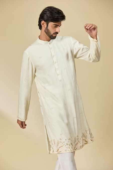 Buy_Ewoke_White Tencel Sequins, Embroidery Thread And Kurta 