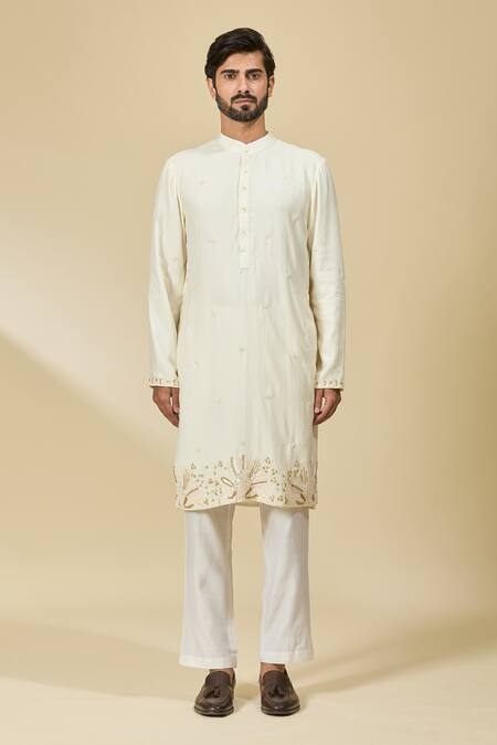 Shop_Ewoke_White Tencel Sequins, Embroidery Thread And Kurta 