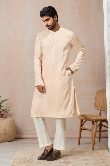 Shop_Ewoke_Pink Tencel Beads Floral Embroidered Kurta 