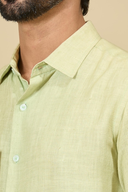 Buy Ewoke Green Hemp Embroidery Floral Shirt Online at Aza Fashions Buy_Ewoke_Green Hemp Embroidery Floral Shirt _Online_at_Aza_Fashions