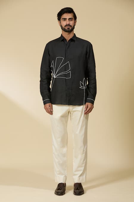 Buy_Ewoke_Black Hemp Embroidery Floral Shirt _Online_at_Aza_Fashions