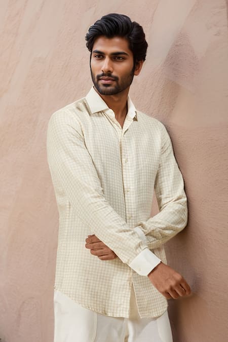 Ewoke Off White Tencel Checkered Shirt 