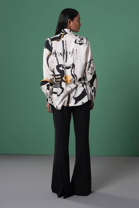 Shop_Advait_Multi Color Embroidery Collared Abstract Print And Shirt _at_Aza_Fashions