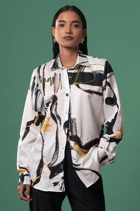 Advait_Multi Color Embroidery Collared Abstract Print And Shirt _Online_at_Aza_Fashions