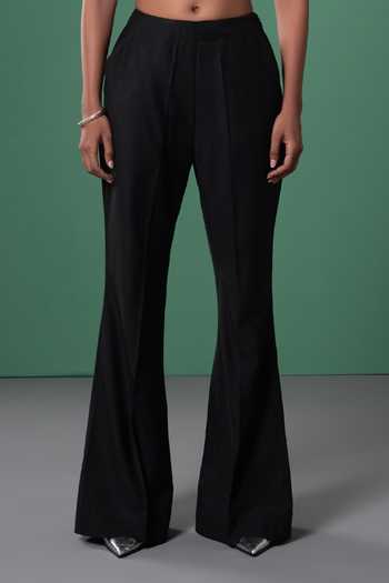 Advait_Black Polyester, Cotton Flared Slit Trouser _Online_at_Aza_Fashions
