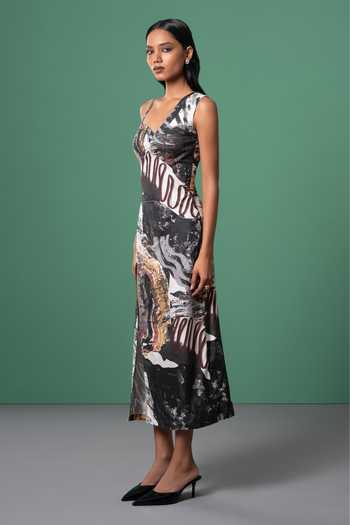 Buy_Advait_Multi Color Satin Asymmetric Abstract Print Midi Dress _Online_at_Aza_Fashions