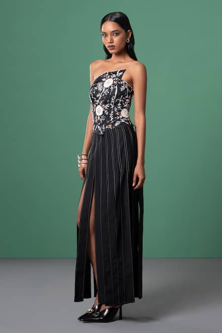 Buy_Advait_Multi Color Bamboo Embroidery Asymmetric Floral Strapless Top _Online_at_Aza_Fashions