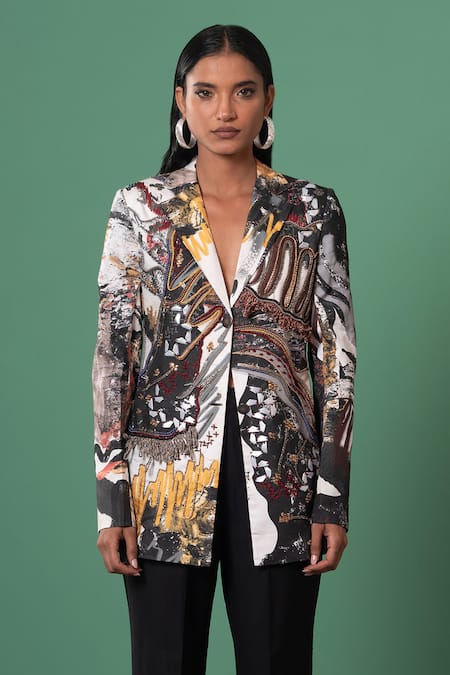 Advait_Multi Color Satin Embroidery Abstract Blazer _Online_at_Aza_Fashions