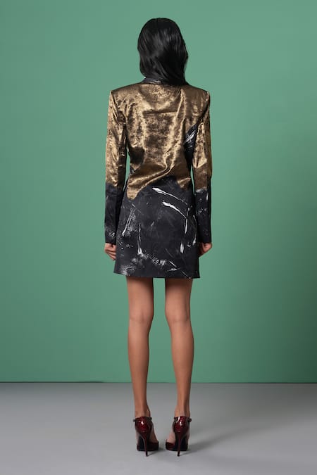 Shop Advait Multi Color Satin, Modal Collared Swirl Print Blazer Dress at Aza Fashions Shop_Advait_Multi Color Satin, Modal Collared Swirl Print Blazer Dress _at_Aza_Fashions