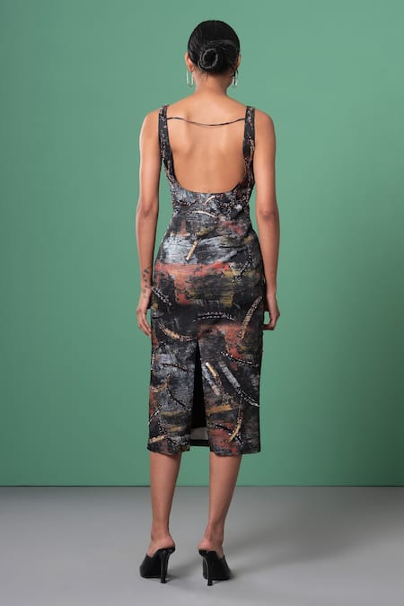Advait Multi Color Marble Swirl Midi Dress 