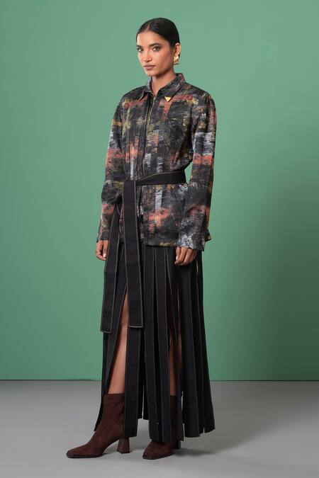 Buy_Advait_Multi Color Brocade Collared Abstract Print Shacket _Online_at_Aza_Fashions