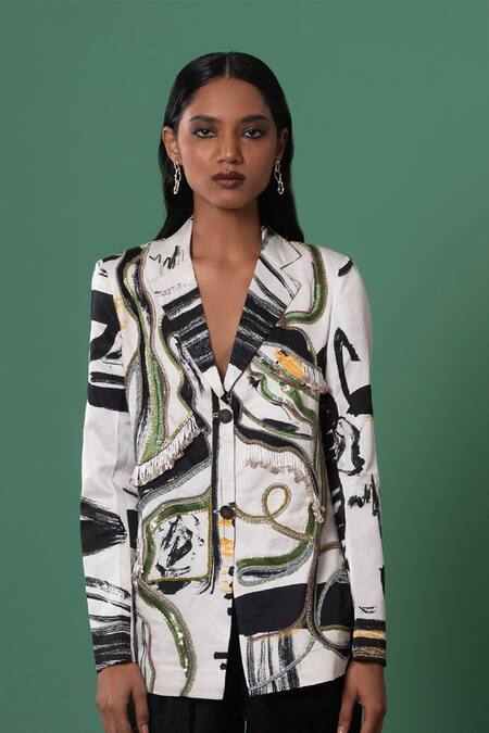 Advait Multi Color Bamboo Embroidery Abstract Print Blazer Online at Aza Fashions Advait_Multi Color Bamboo Embroidery Abstract Print Blazer _Online_at_Aza_Fashions