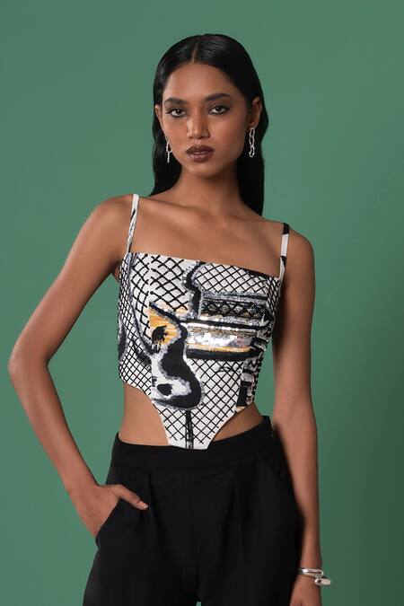 Buy_Advait_Multi Color Cotton Sequins Square Neck Patch Corset Top _Online_at_Aza_Fashions