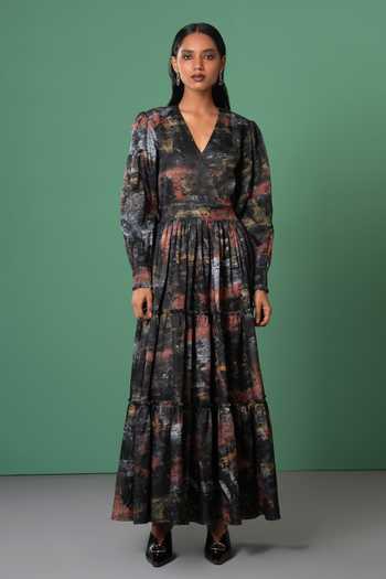 Advait Multi Color Abstract Print Maxi Dress 