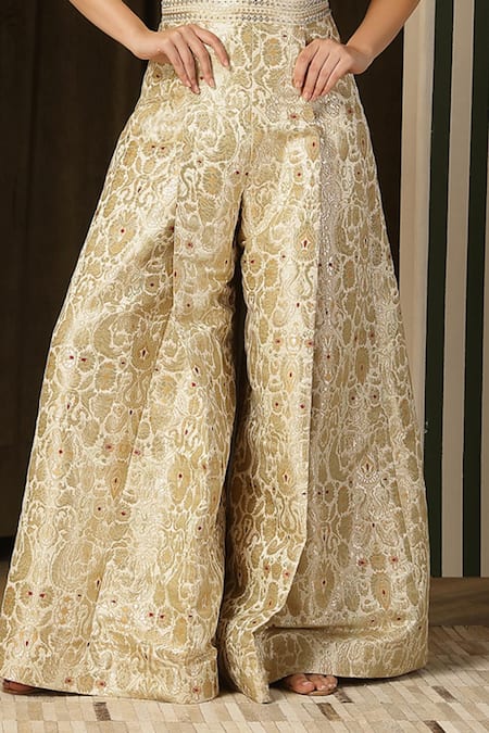 Buy_Soniya G_Ivory Kota Doria Sequins V-neck Floral Mandala Jumpsuit_Online_at_Aza_Fashions