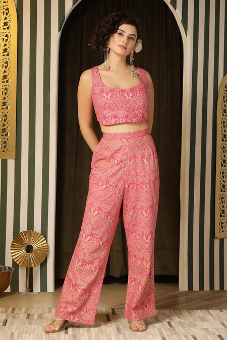Soniya G Pink Georgette Beads, Embroidery Open Floral Mandala Pattern Jacket Pant Set Online at Aza Fashions Soniya G_Pink Georgette Beads, Embroidery Open Floral Mandala Pattern Jacket Pant Set _Online_at_Aza_Fashions