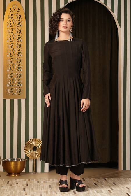 Soniya G Black Silk, Velvet Embroidery Round Neck Paisley Butti Anarkali Set at Aza Fashions Soniya G_Black Silk, Velvet Embroidery Round Neck Paisley Butti Anarkali Set _at_Aza_Fashions