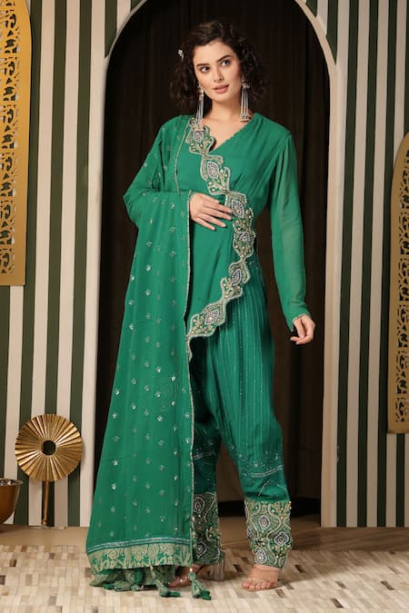 Soniya G Asymmetric Angarkha Kurta Set 