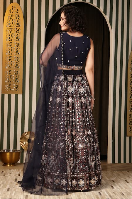 Soniya G Navy Blue Geometric Embroidered Lehenga Set 