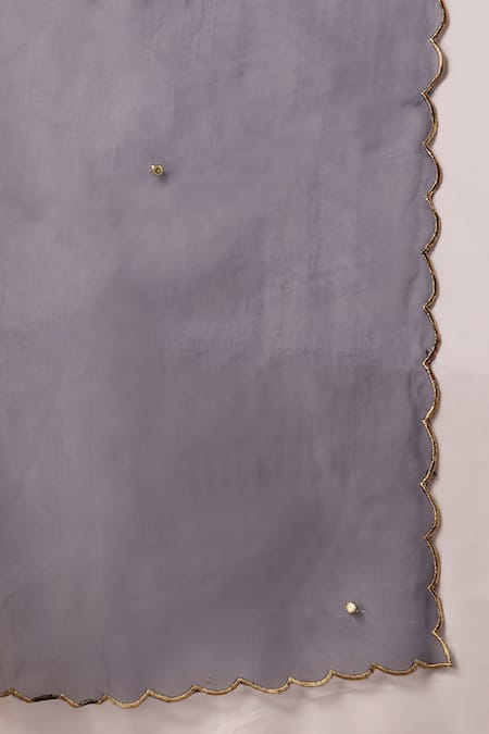 Shop_Soniya G_Blue Georgette, Organza Beads, Embroidery, Foil Navy Geometric Lehenga Set 