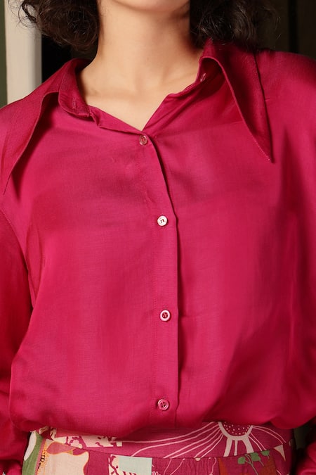 Shop_Soniya G_Magenta Silk Embroidery Collared Floral Blossom Print Lehenga And Shirt _Online_at_Aza_Fashions