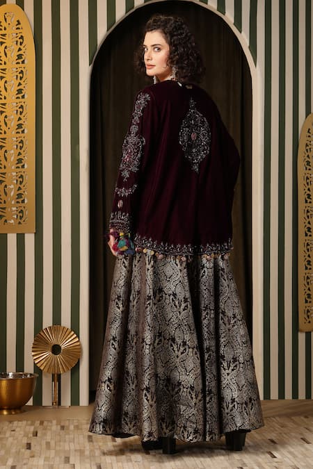 Soniya G Floral Baroque Velvet Jacket Lehenga Set 