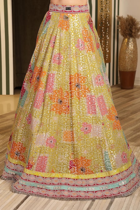 Buy_Soniya G_Green Organza, Georgette Diamonds, Gota Patti, Embellished Lime Lehenga Set _Online_at_Aza_Fashions