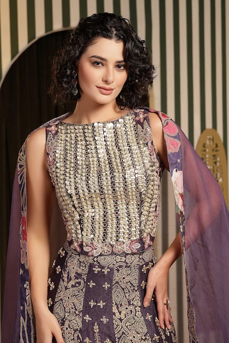 Shop_Soniya G_Purple Organza, Chanderi Silk Beads, Floral Dori Embellished Lehenga Set _Online_at_Aza_Fashions