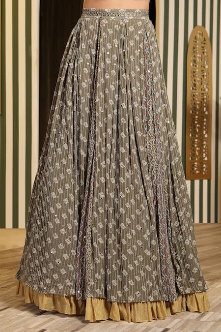 Buy_Soniya G_Green Georgette, Silk Mirrors, Beads, Embellished Bandhani Print Lehenga Set _Online_at_Aza_Fashions