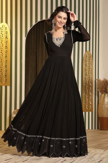 Soniya G_Black Organza, Georgette Embroidery, Chikankari Anarkali Set With Dupatta _Online_at_Aza_Fashions