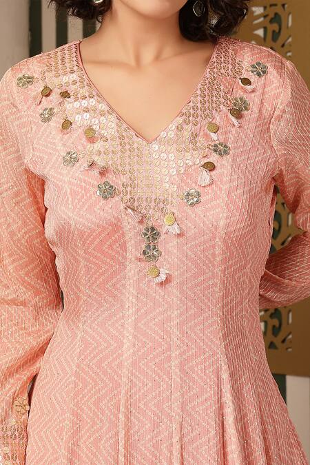 Buy Soniya G Pink Georgette Sequins, Embroidery, Metallic Bandhej Embellished Anarkali Set Buy_Soniya G_Pink Georgette Sequins, Embroidery, Metallic Bandhej Embellished Anarkali Set