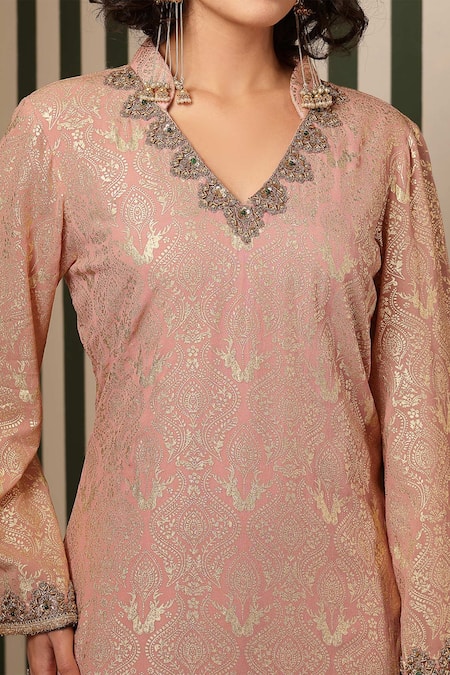 Buy_Soniya G_Pink Georgette Zari, Embroidery, Metallic Chikankari Floral Kurta Gharara Set _Online_at_Aza_Fashions