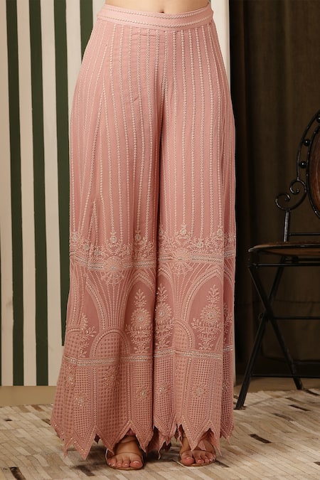 Buy_Soniya G_Pink Georgette Zari, Embroidery, Metallic Chikankari Floral Kurta Gharara Set 