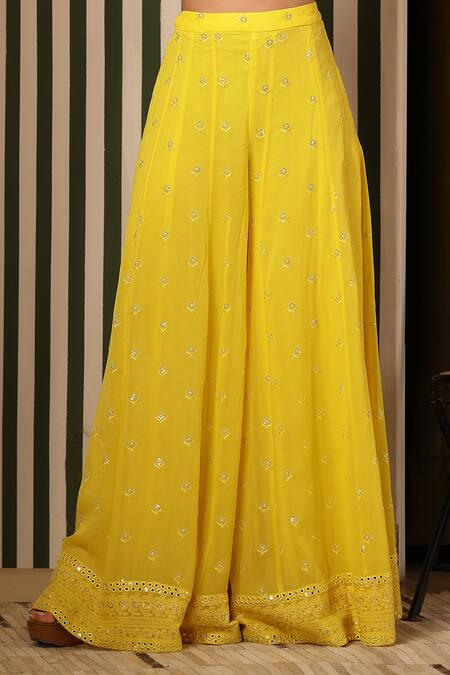 Buy Soniya G Yellow Georgette Tassels, Mirrors, Embroidery Round Neck Chikankari Kurta Set Buy_Soniya G_Yellow Georgette Tassels, Mirrors, Embroidery Round Neck Chikankari Kurta Set