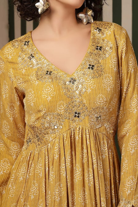 Buy_Soniya G_Yellow Georgette, Silk Mirrors, Embroidery Bandhani Print Peplum Top Gharara Set _Online_at_Aza_Fashions