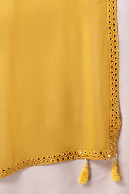 Soniya G_Yellow Georgette, Silk Mirrors, Embroidery Bandhani Print Peplum Top Gharara Set _at_Aza_Fashions