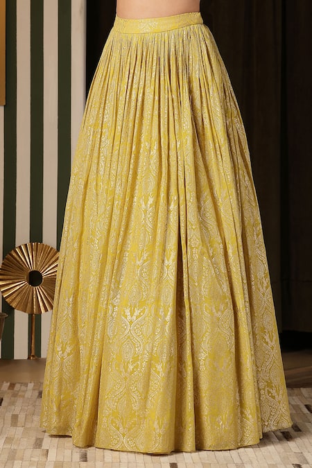Buy_Soniya G_Beige Georgette Sequins, Gota Patti, Embroidery V-neck Floral Woven Lehenga Set _Online_at_Aza_Fashions