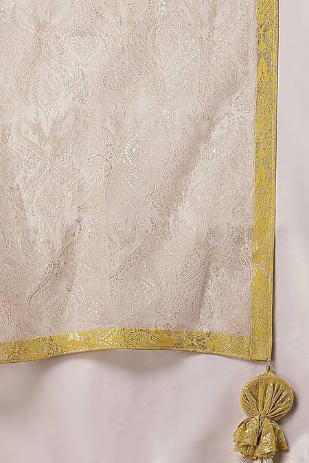 Buy_Soniya G_Beige Georgette Sequins, Gota Patti, Embroidery V-neck Floral Woven Lehenga Set 