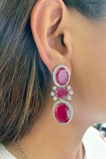 Shop PRERTO Red Diamonds, Stones Ruby And Necklace Set at Aza Fashions Shop_PRERTO_Red Diamonds, Stones Ruby And Necklace Set_at_Aza_Fashions