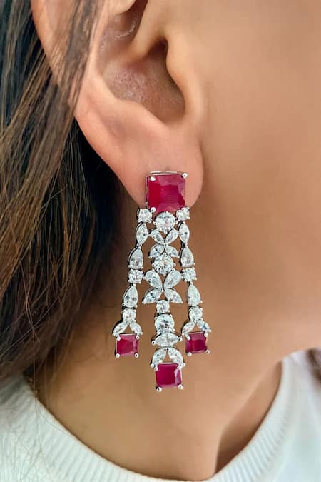 Shop PRERTO Red Diamonds, Stones Ruby Butterfly Necklace Set at Aza Fashions Shop_PRERTO_Red Diamonds, Stones Ruby Butterfly Necklace Set _at_Aza_Fashions