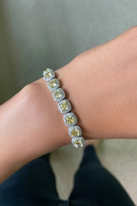 PRERTO_White Stones, Diamonds Citrine Drop Flower Jewellery Set _Online_at_Aza_Fashions