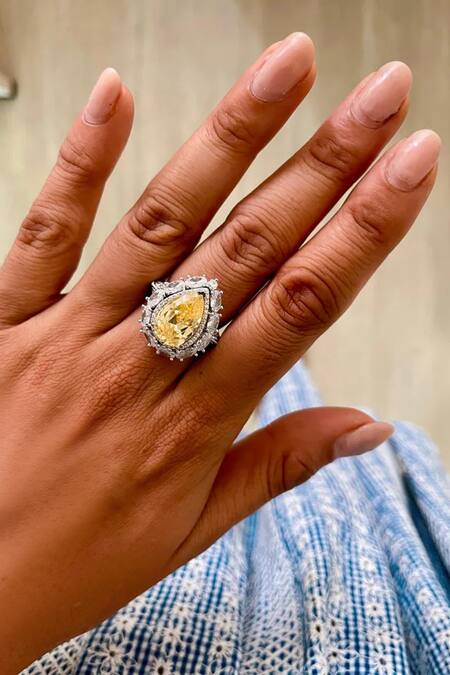 Buy_PRERTO_White Stones, Diamonds Citrine Drop Flower Jewellery Set _Online_at_Aza_Fashions