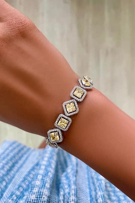 Buy_PRERTO_White Diamonds, Stones Butterfly Citrine Drop Set _Online_at_Aza_Fashions